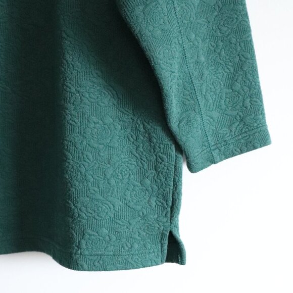 Vntg Lady Footlocker Women's Sz S Green Embroidered Flower Mock Neck Pullover - Picture 7 of 10